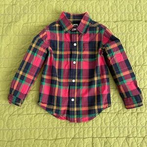 💙Janie & Jack Boys Plaid Button Down Long “Double Button” Sleeve Shirt, Size 2T